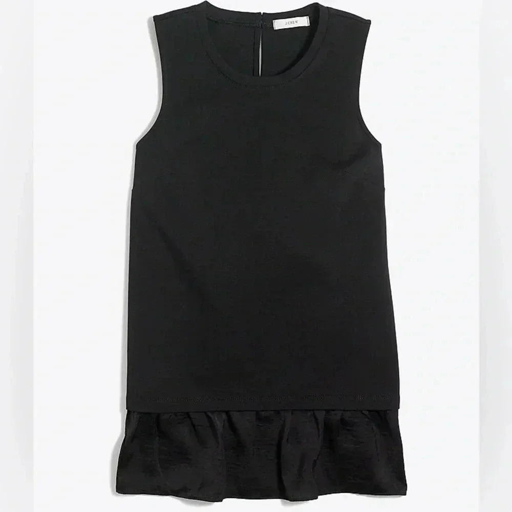 J. Crew Black Ruffle Hem Tank Top Sleeveless Blouse Peplum Size XXS - EUC